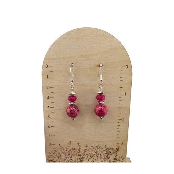 Rain Flower Jade & Faceted Pink Jade Earrings 925 Sterling Silver Ear Wires - Picture 10 of 11